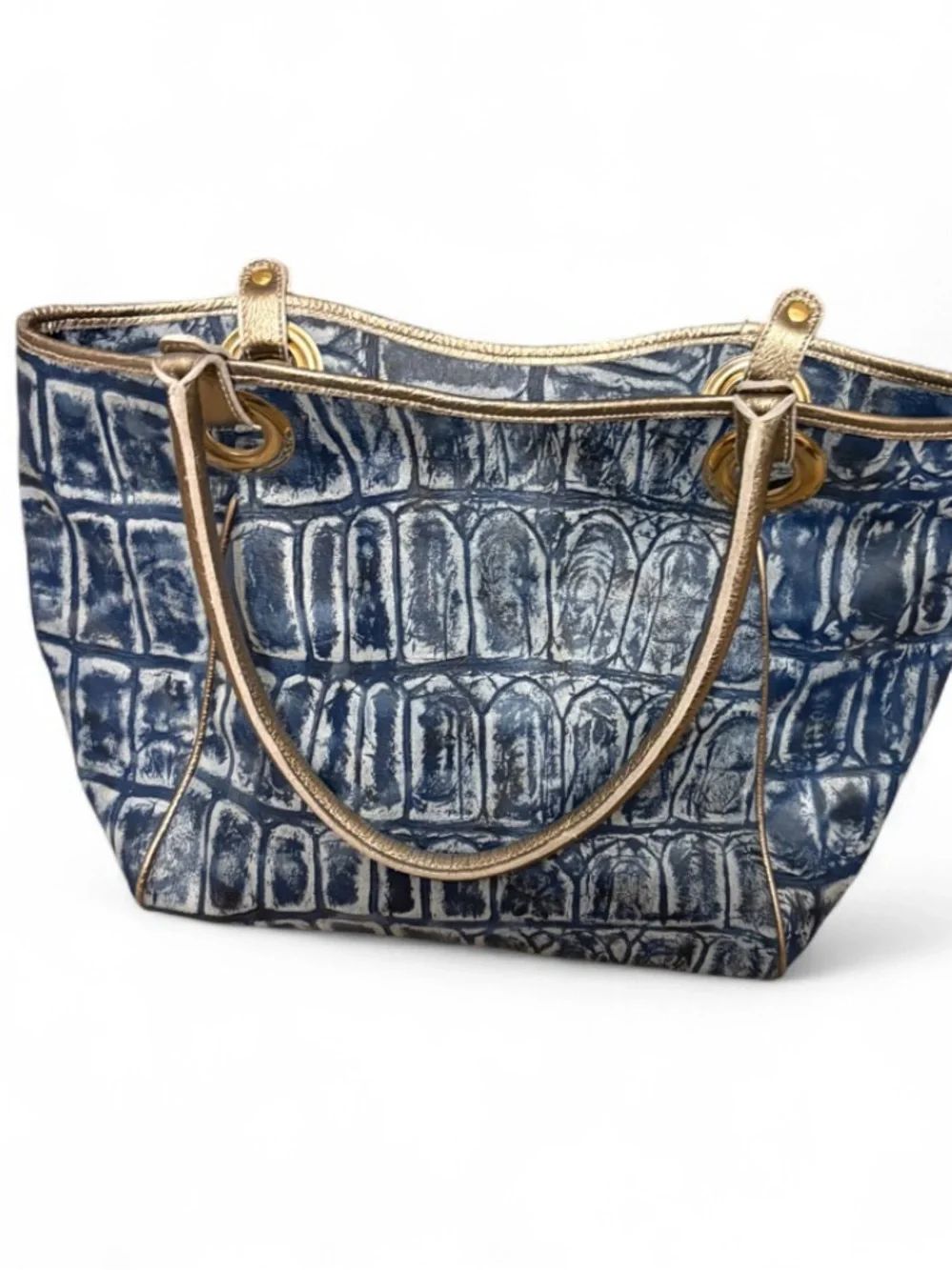 Arcadia Blue Croc-Embossed Tote Bag